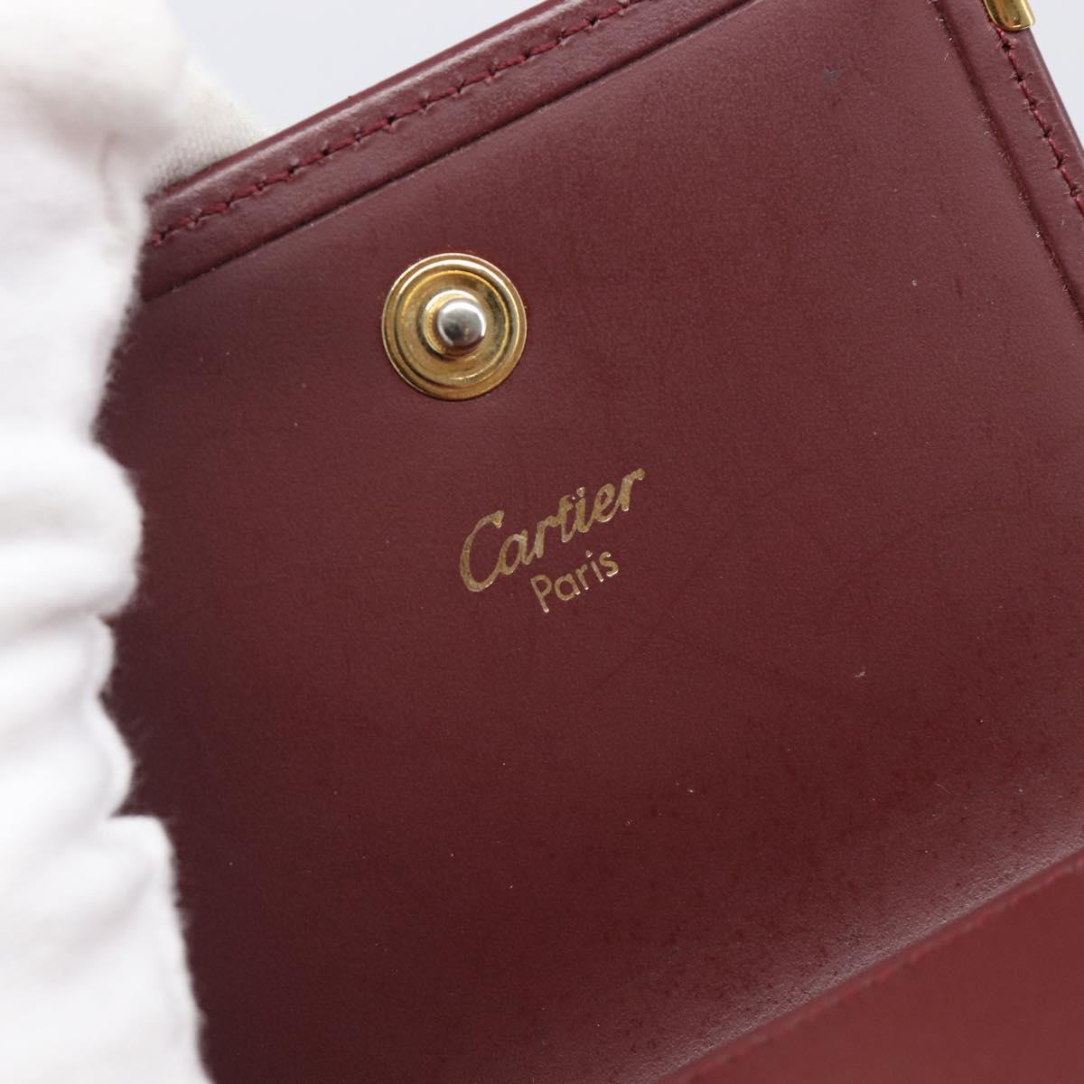 CARTIER Must Line Coin Purse Leather Bordeaux Gold Auth bs36880
