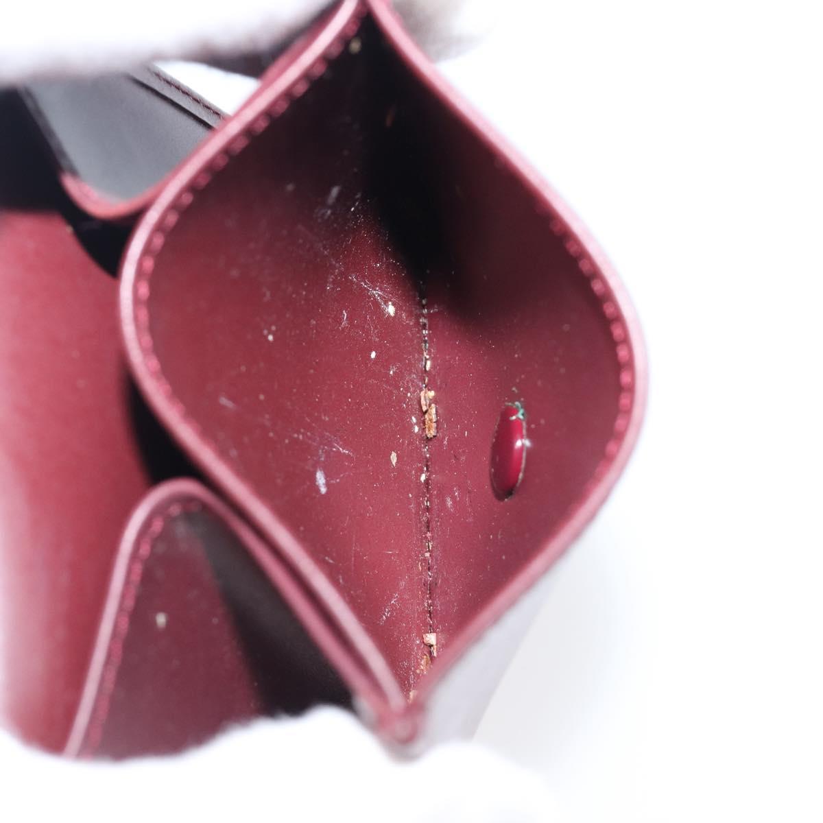 CARTIER Must Line Coin Purse Leather Bordeaux Gold Auth bs36880