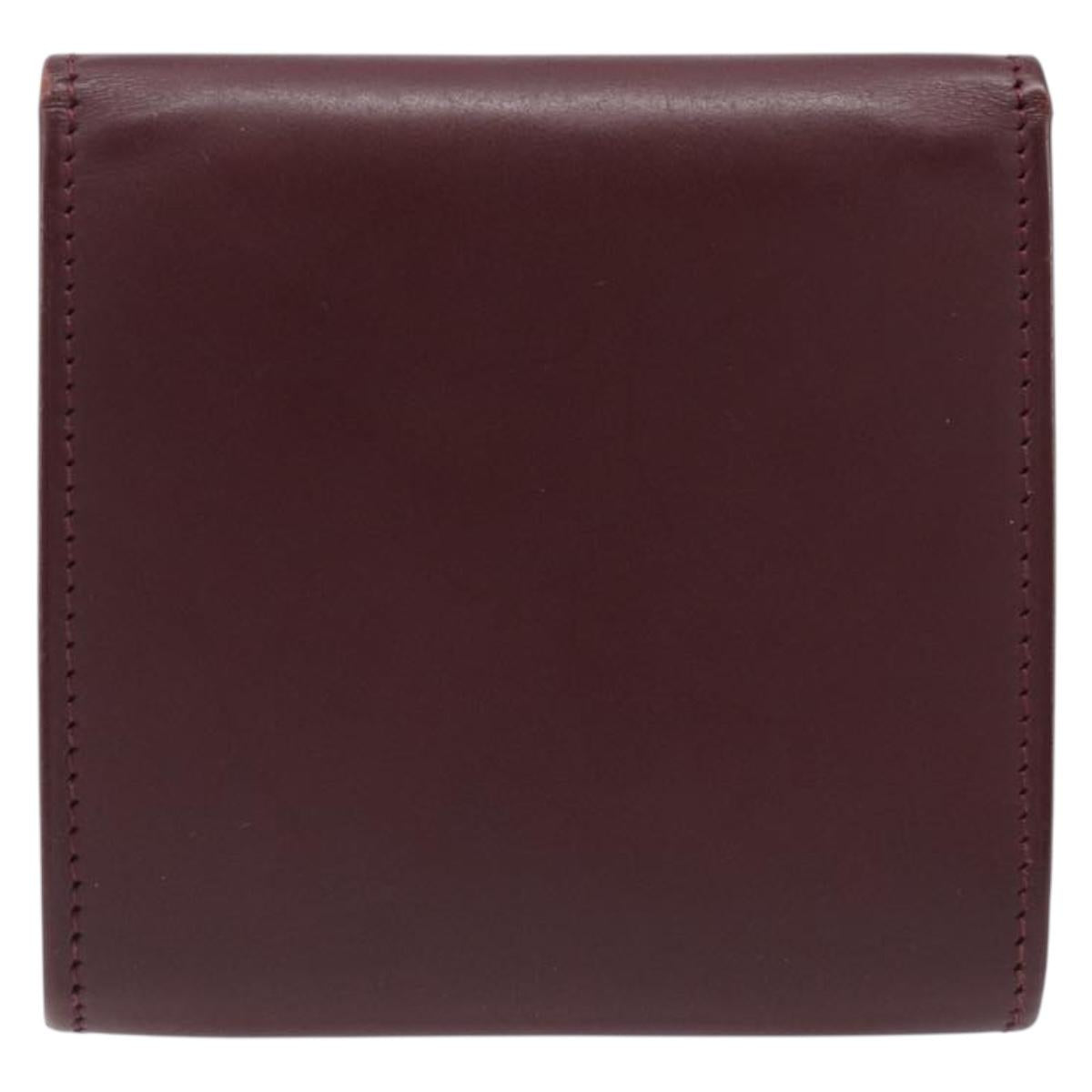CARTIER Must Line Coin Purse Leather Bordeaux Gold Auth bs36880