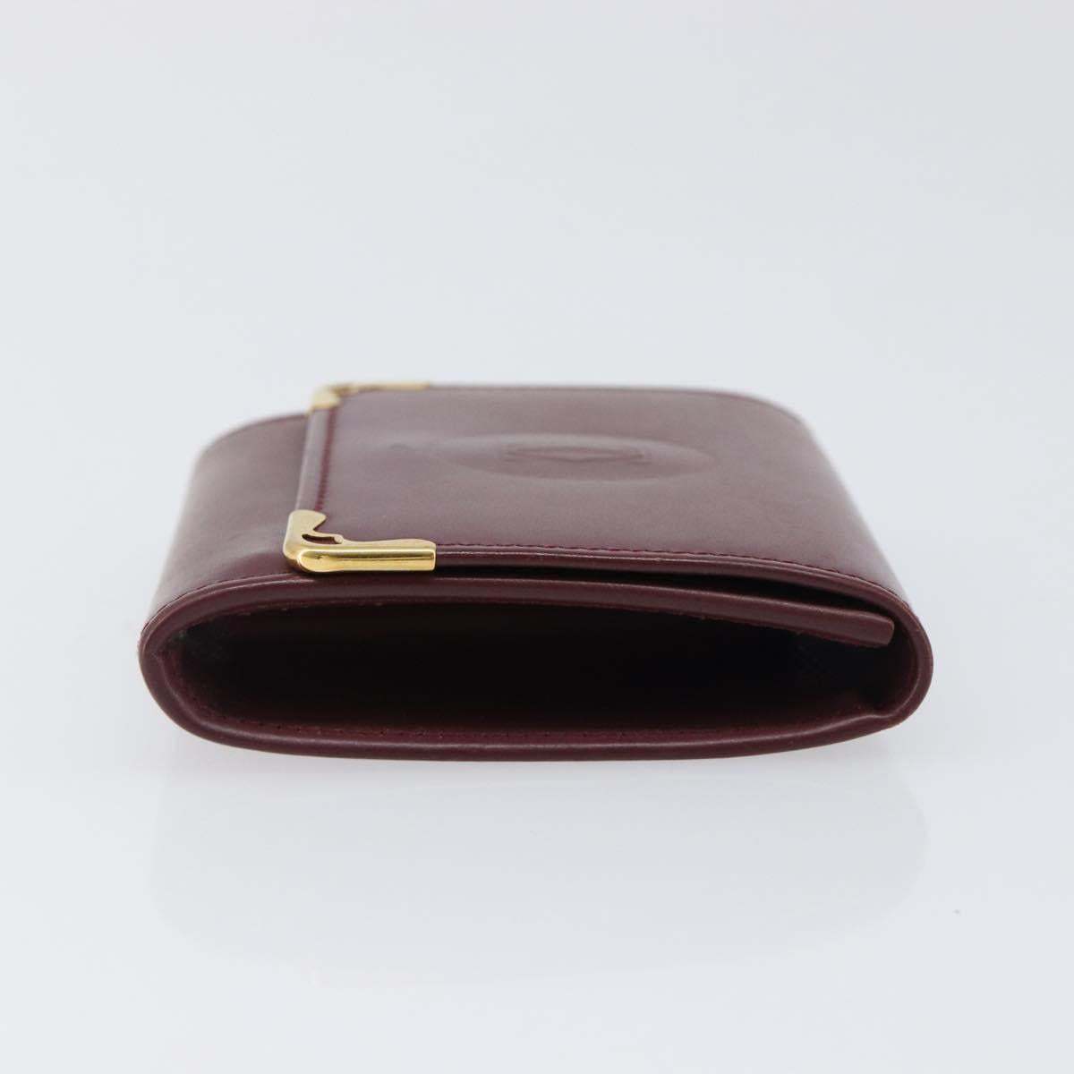 CARTIER Must Line Coin Purse Leather Bordeaux Gold Auth bs36880