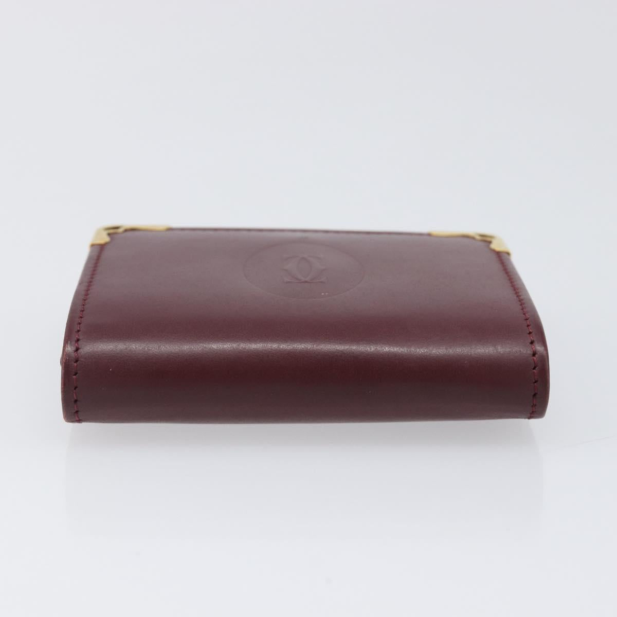 CARTIER Must Line Coin Purse Leather Bordeaux Gold Auth bs36880