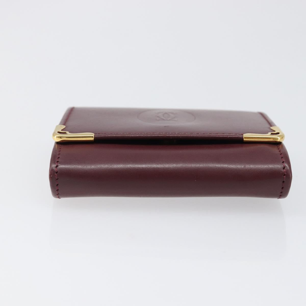 CARTIER Must Line Coin Purse Leather Bordeaux Gold Auth bs36880
