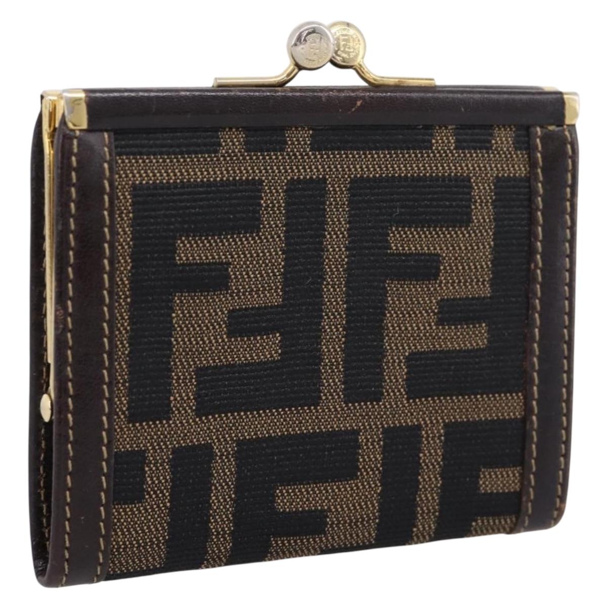 FENDI Zucca Canvas Coin Purse Brown Black Auth bs36888