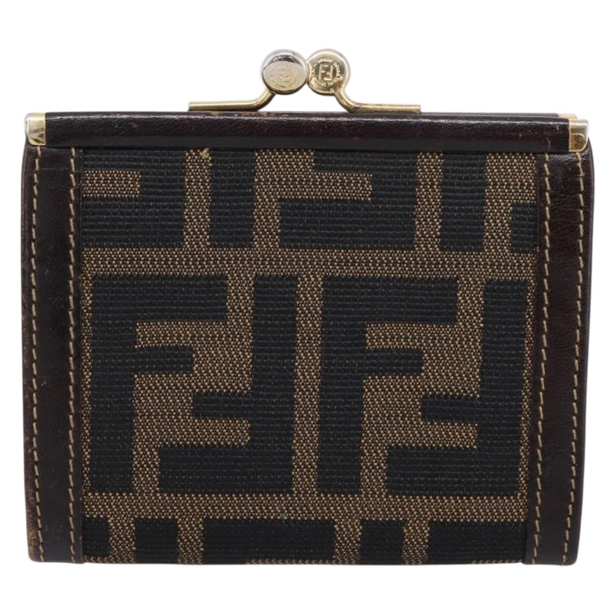 FENDI Zucca Canvas Coin Purse Brown Black Auth bs36888