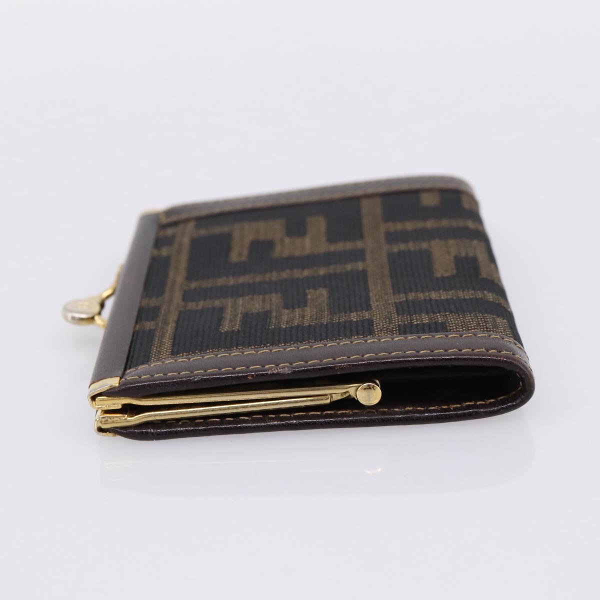 FENDI Zucca Canvas Coin Purse Brown Black Auth bs36888