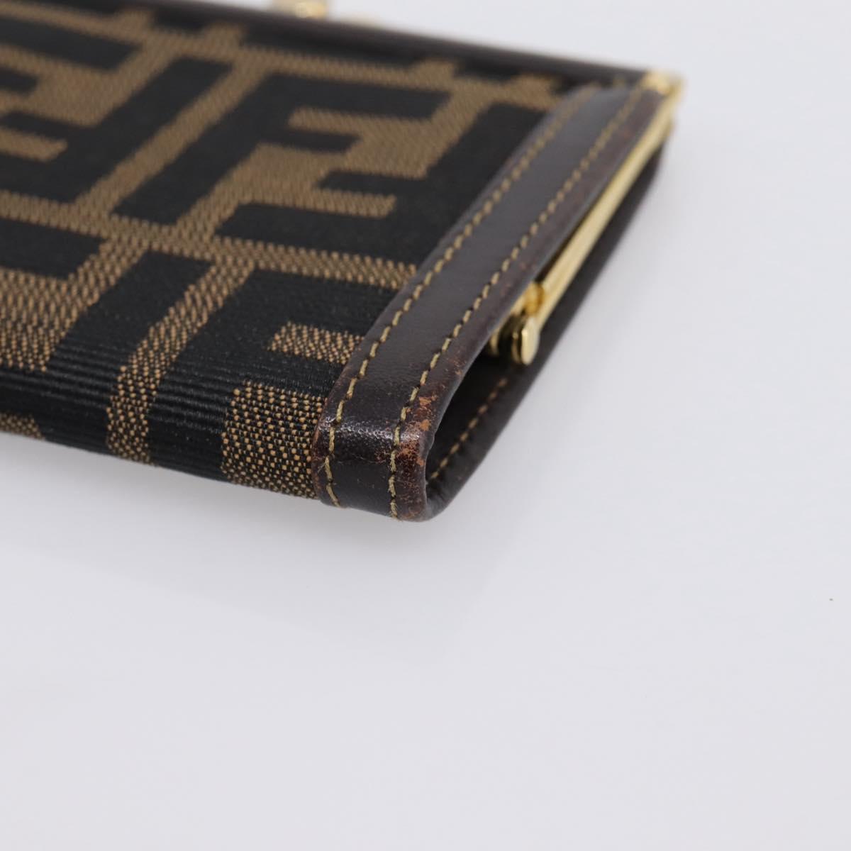 FENDI Zucca Canvas Coin Purse Brown Black Auth bs36888