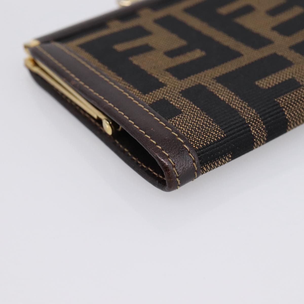 FENDI Zucca Canvas Coin Purse Brown Black Auth bs36888