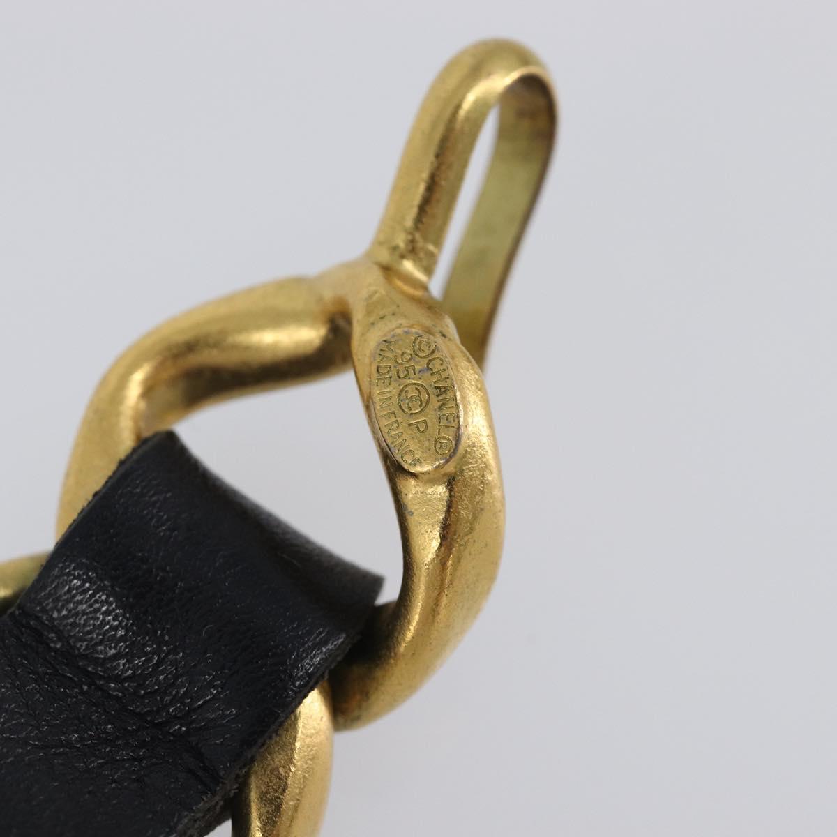 CHANEL Chain Belt Metal 29.1"" Black Gold CC Auth bs36890V