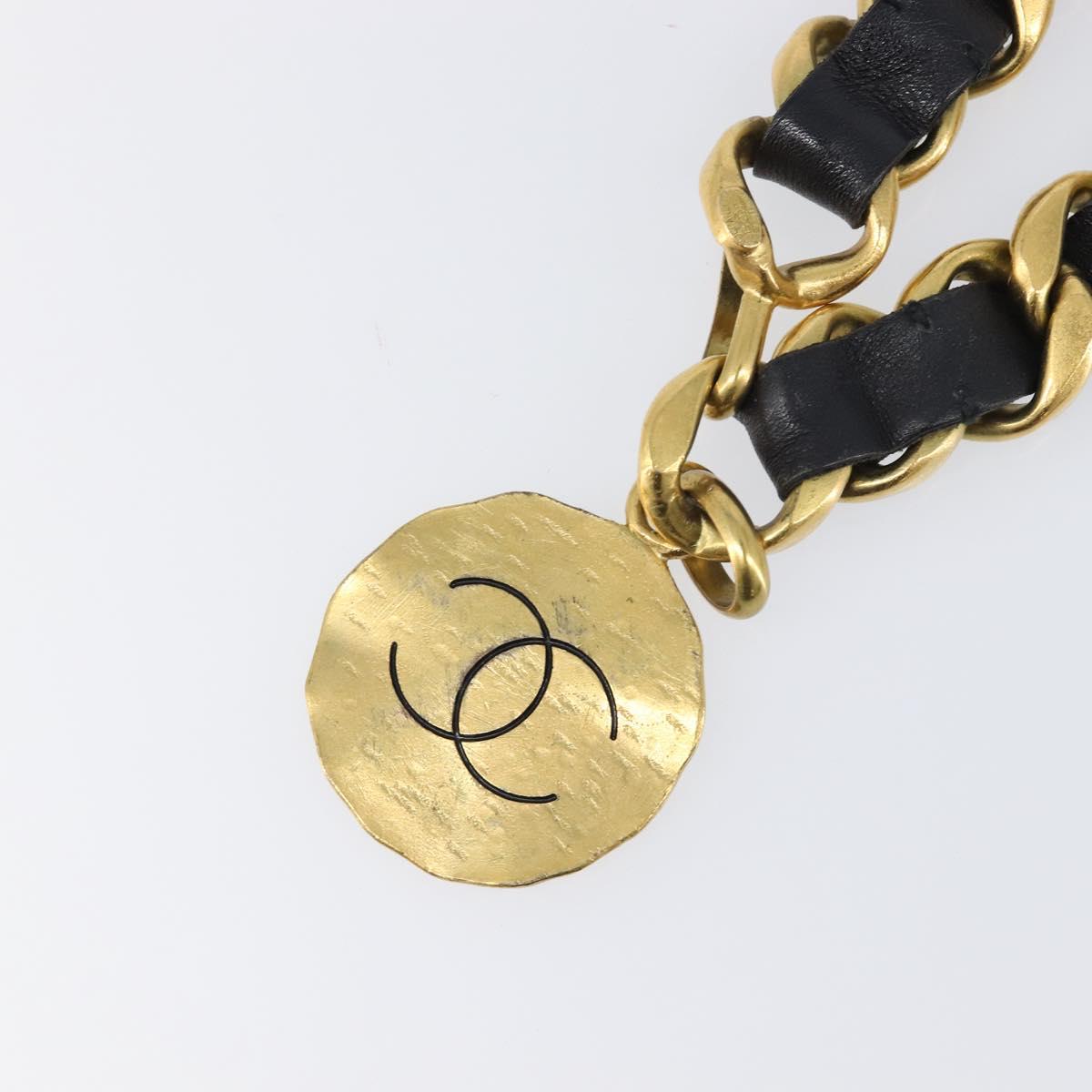CHANEL Chain Belt Metal 29.1"" Black Gold CC Auth bs36890V