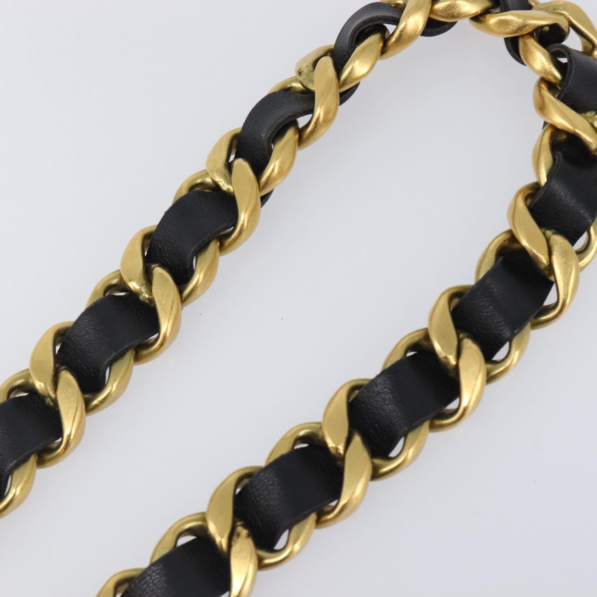 CHANEL Chain Belt Metal 29.1"" Black Gold CC Auth bs36890V