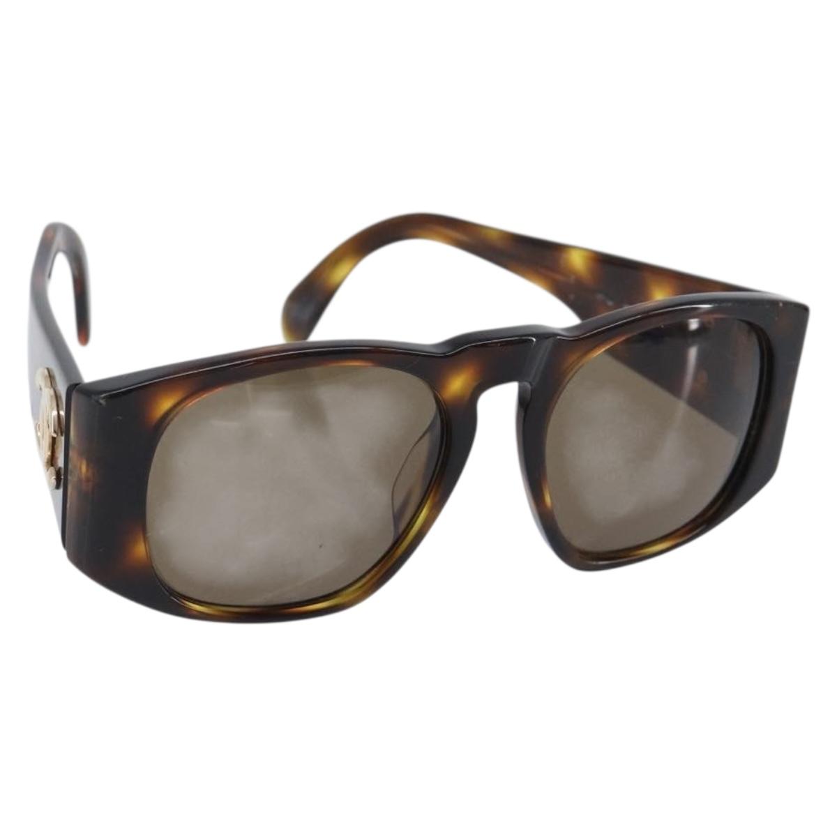 CHANEL Sunglasses Plastic Brown Gold CC Auth bs36894