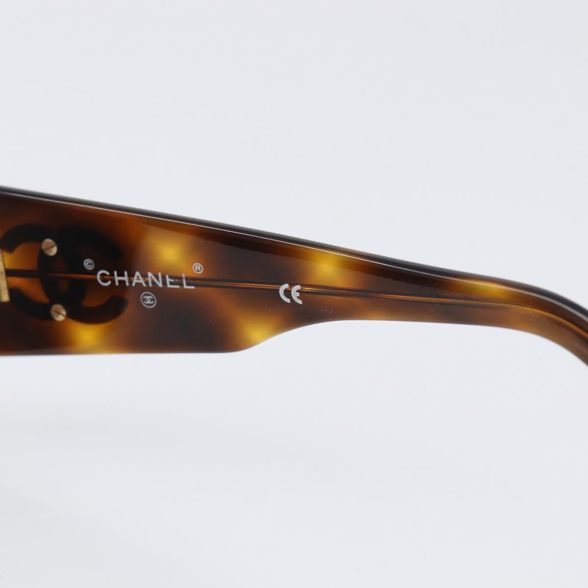 CHANEL Sunglasses Plastic Brown Gold CC Auth bs36894