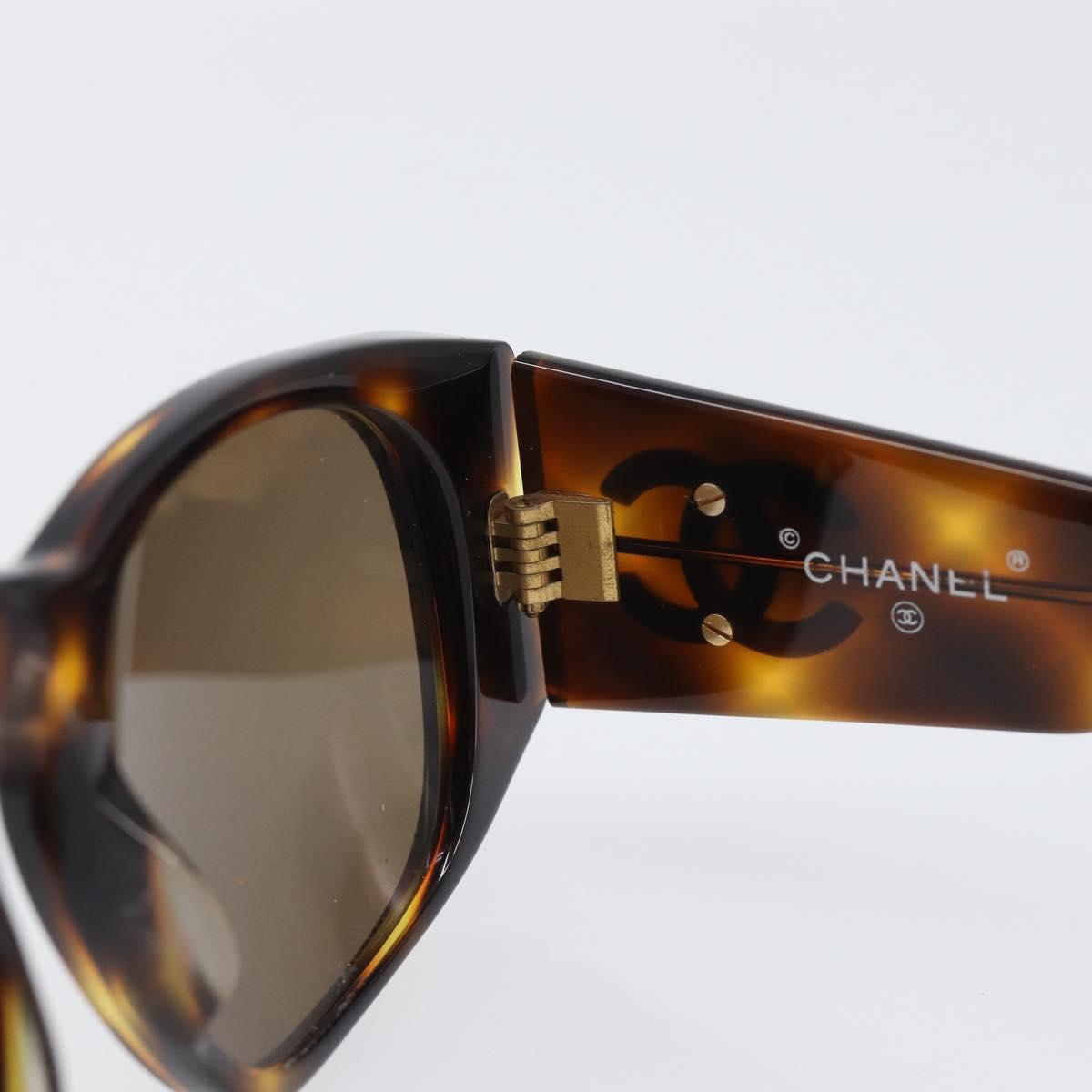 CHANEL Sunglasses Plastic Brown Gold CC Auth bs36894