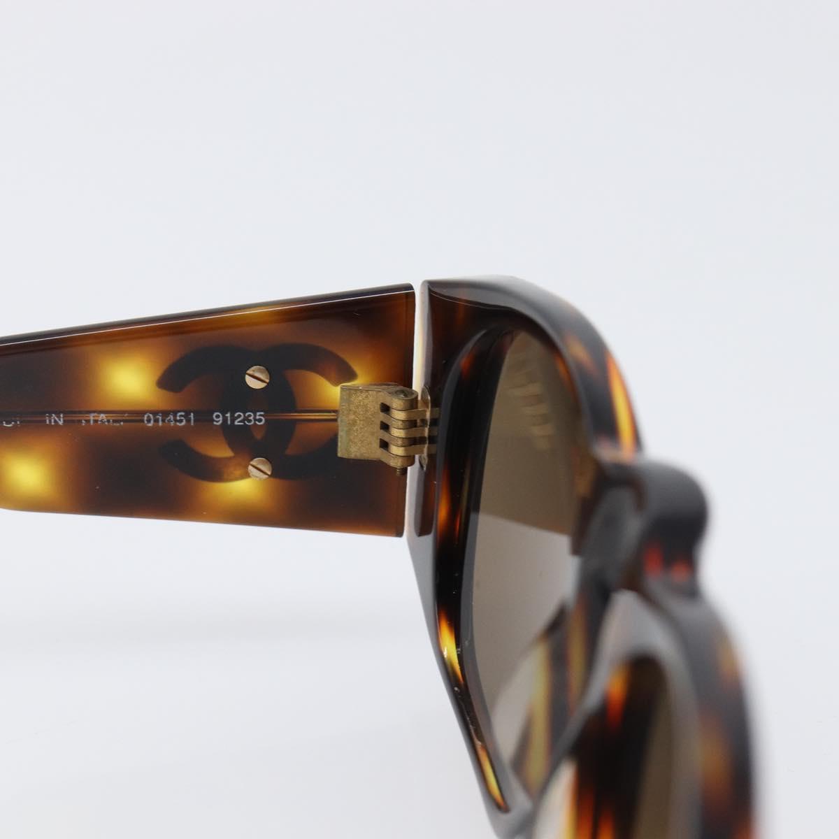 CHANEL Sunglasses Plastic Brown Gold CC Auth bs36894