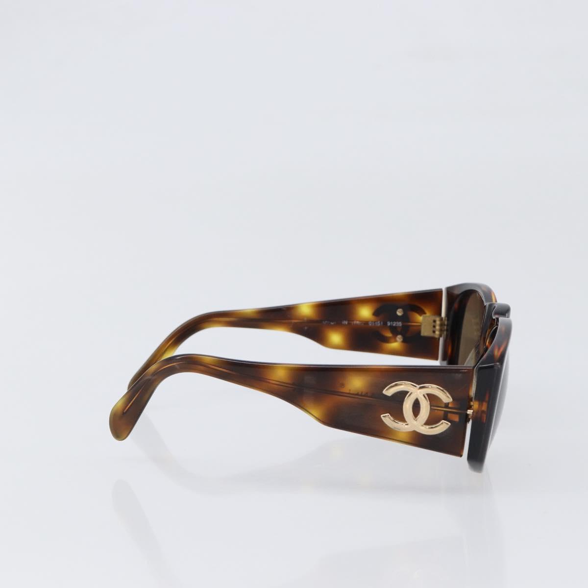 CHANEL Sunglasses Plastic Brown Gold CC Auth bs36894
