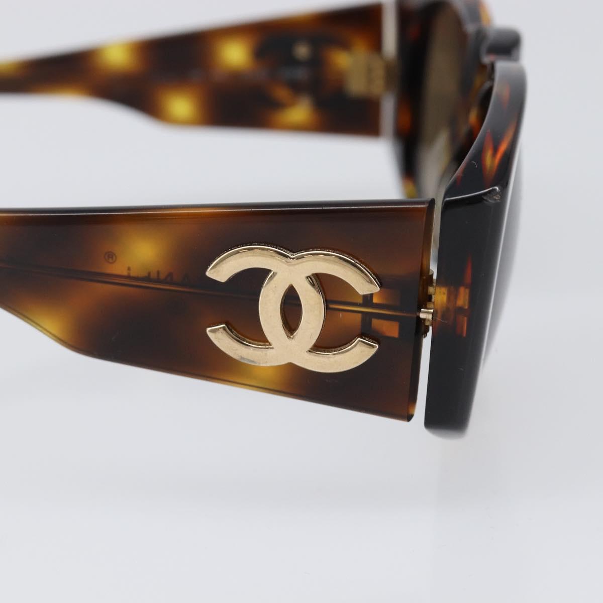 CHANEL Sunglasses Plastic Brown Gold CC Auth bs36894