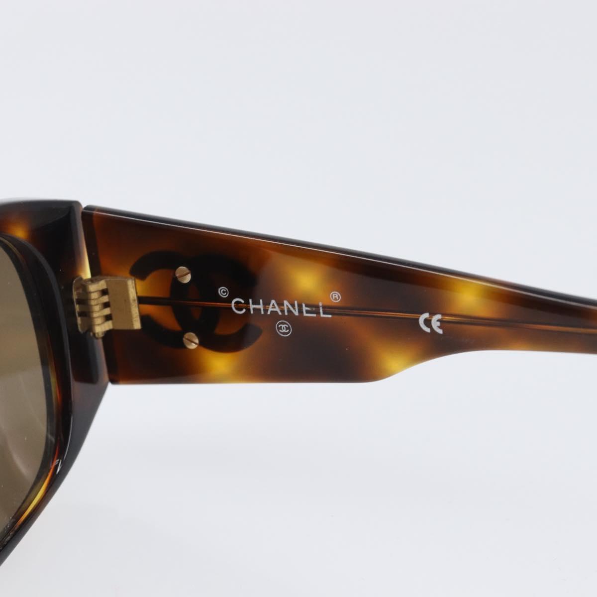 CHANEL Sunglasses Plastic Brown Gold CC Auth bs36894
