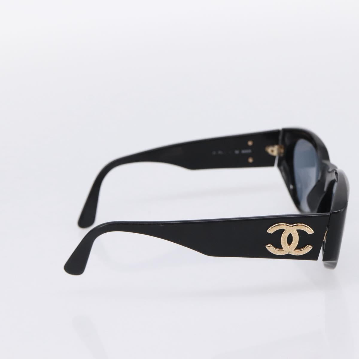 CHANEL Sunglasses Plastic Black Gold CC Auth bs36895