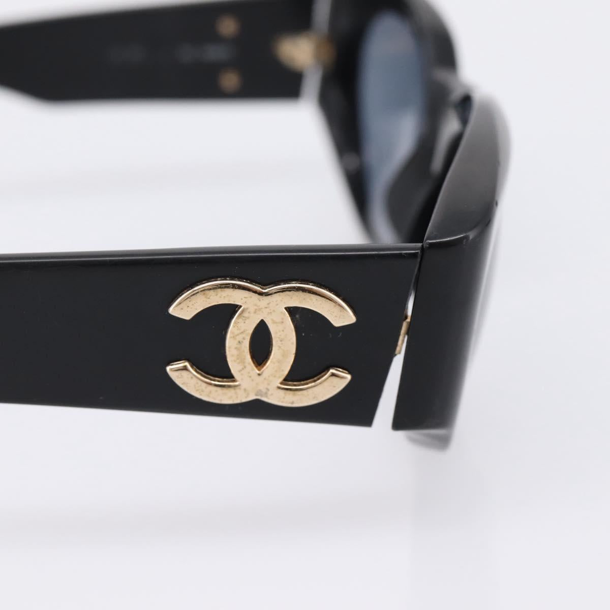 CHANEL Sunglasses Plastic Black Gold CC Auth bs36895
