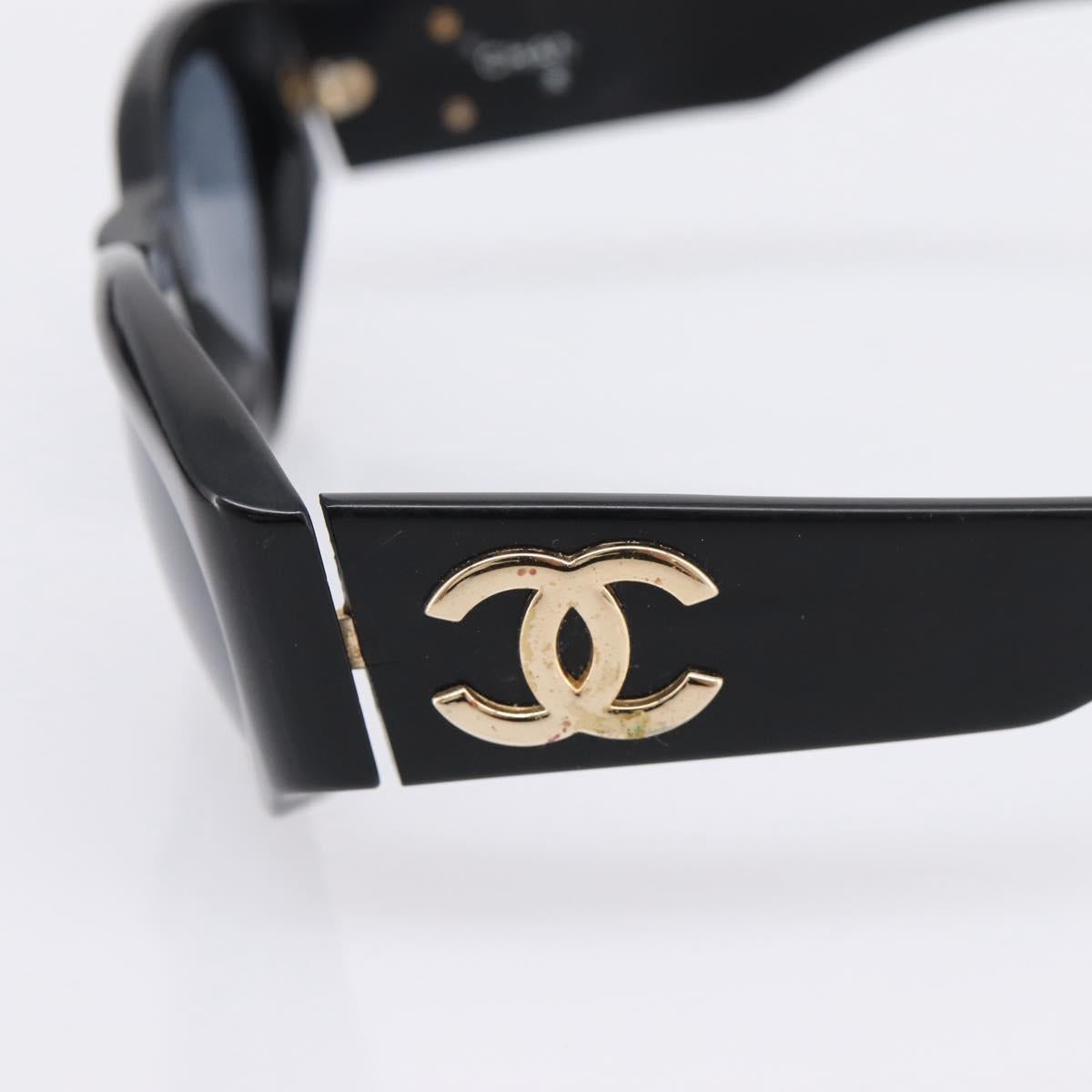 CHANEL Sunglasses Plastic Black Gold CC Auth bs36895