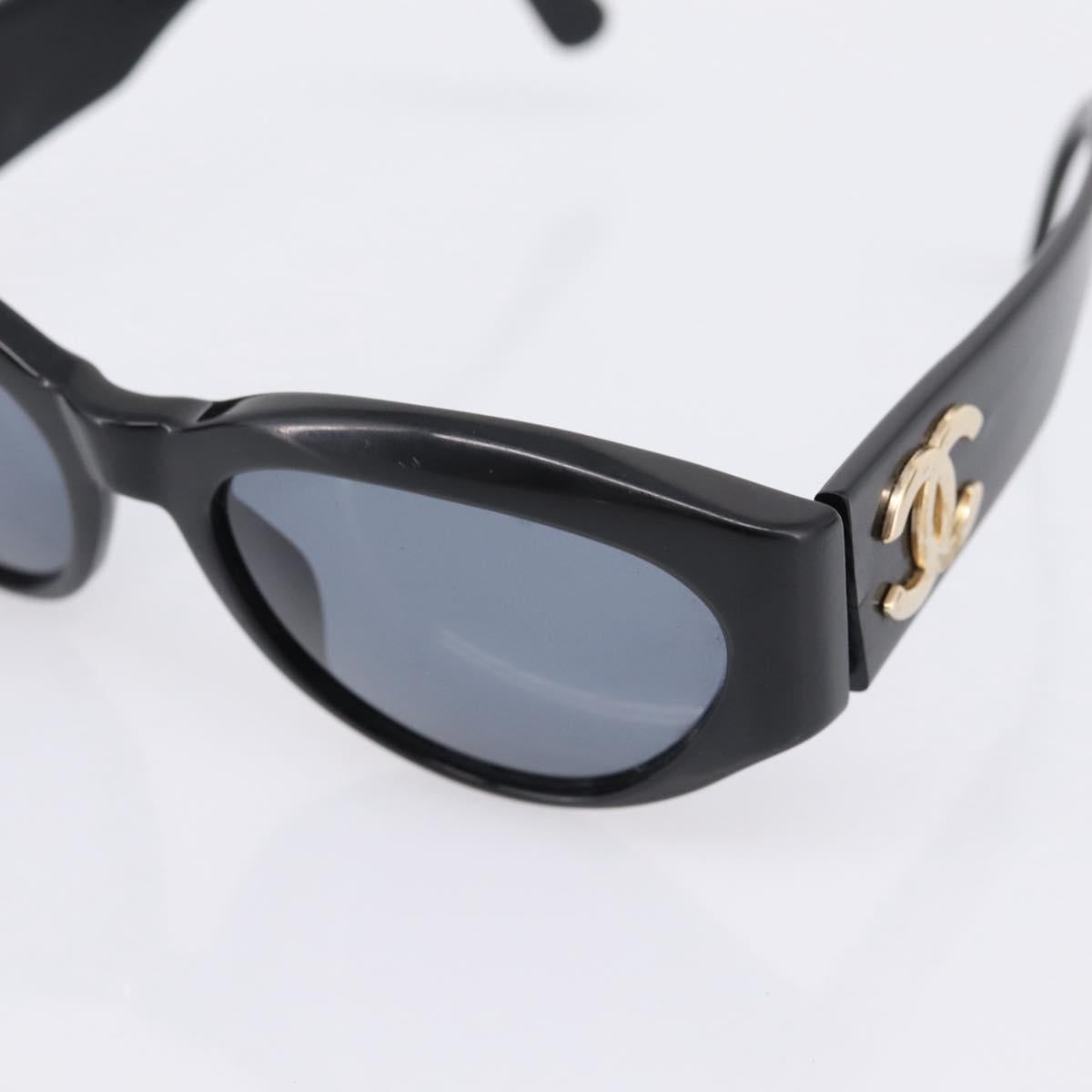 CHANEL Sunglasses Plastic Black Gold CC Auth bs36895