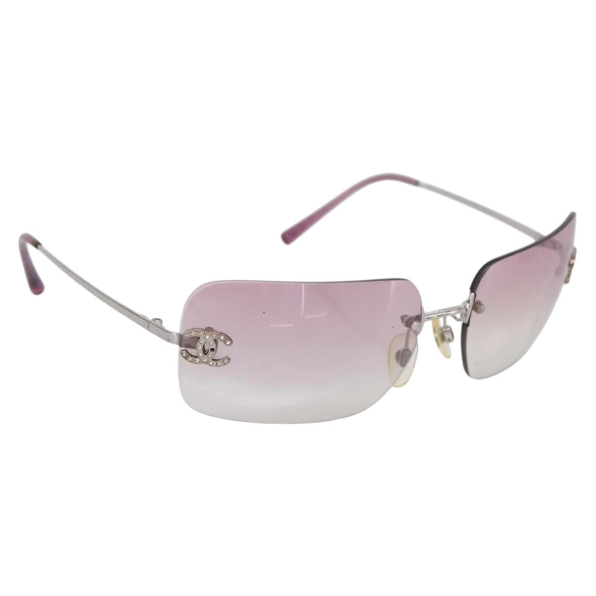 CHANEL Sunglasses Metal Silver CC Auth bs36898