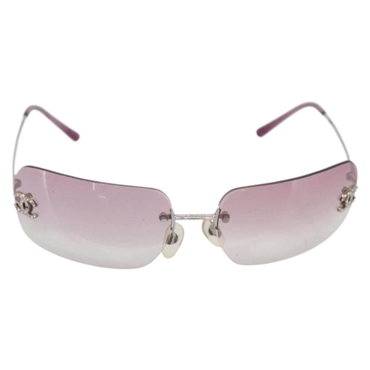 CHANEL Sunglasses Metal Silver CC Auth bs36898