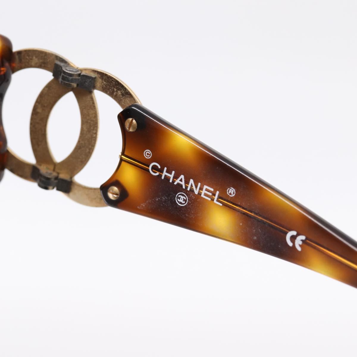 CHANEL Sunglasses Plastic Brown Gold CC Auth bs36899
