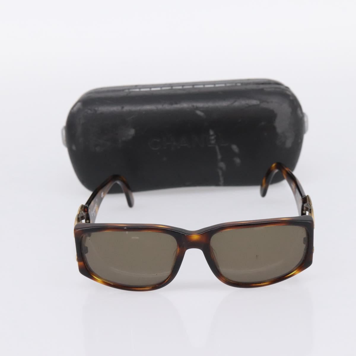 CHANEL Sunglasses Plastic Brown Gold CC Auth bs36899