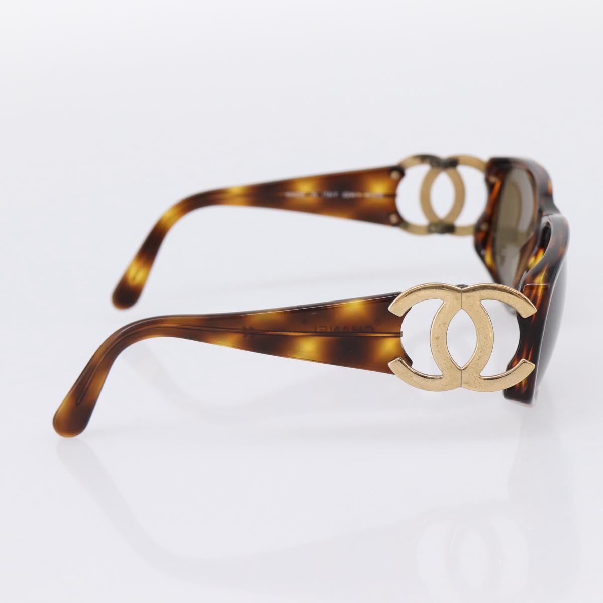 CHANEL Sunglasses Plastic Brown Gold CC Auth bs36899