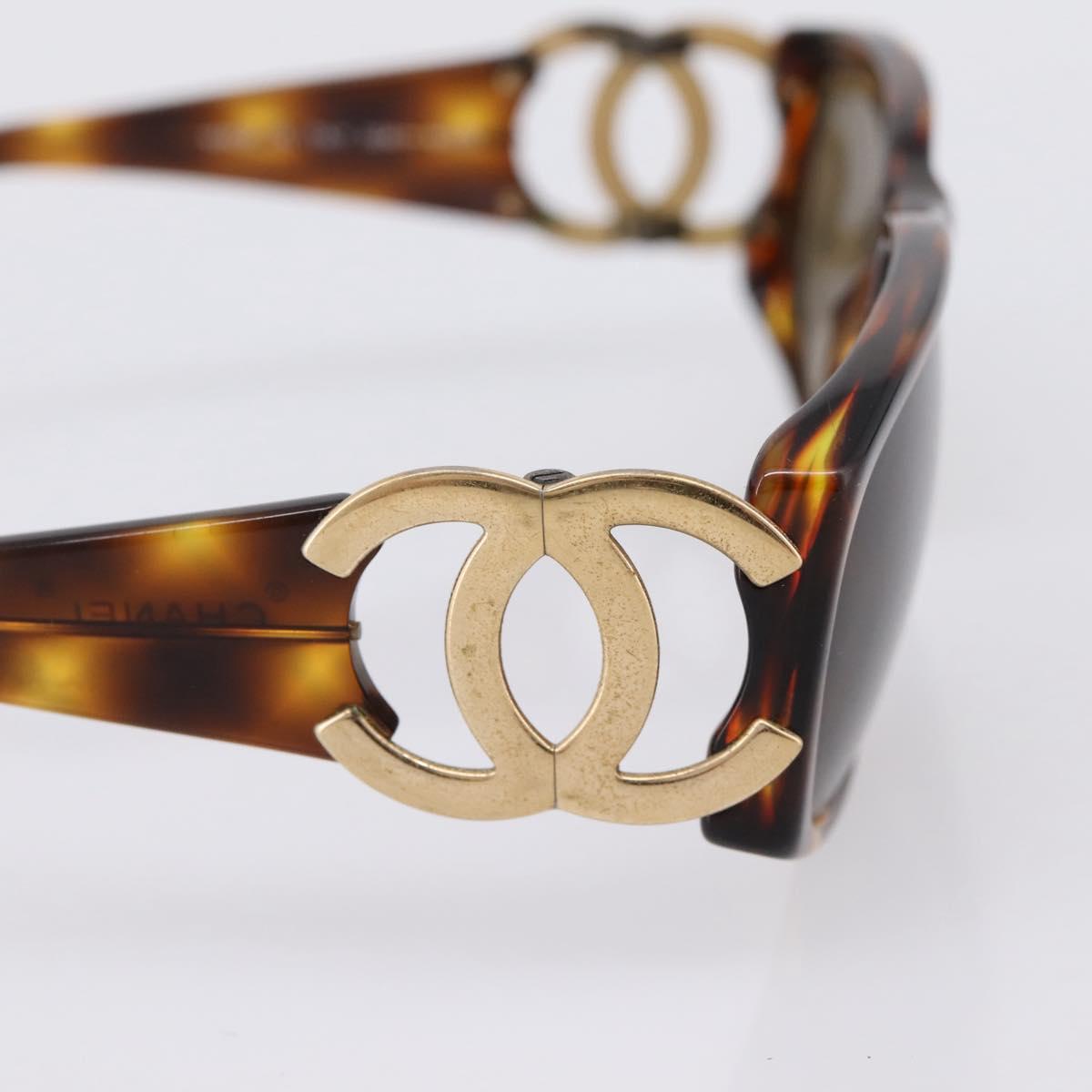 CHANEL Sunglasses Plastic Brown Gold CC Auth bs36899