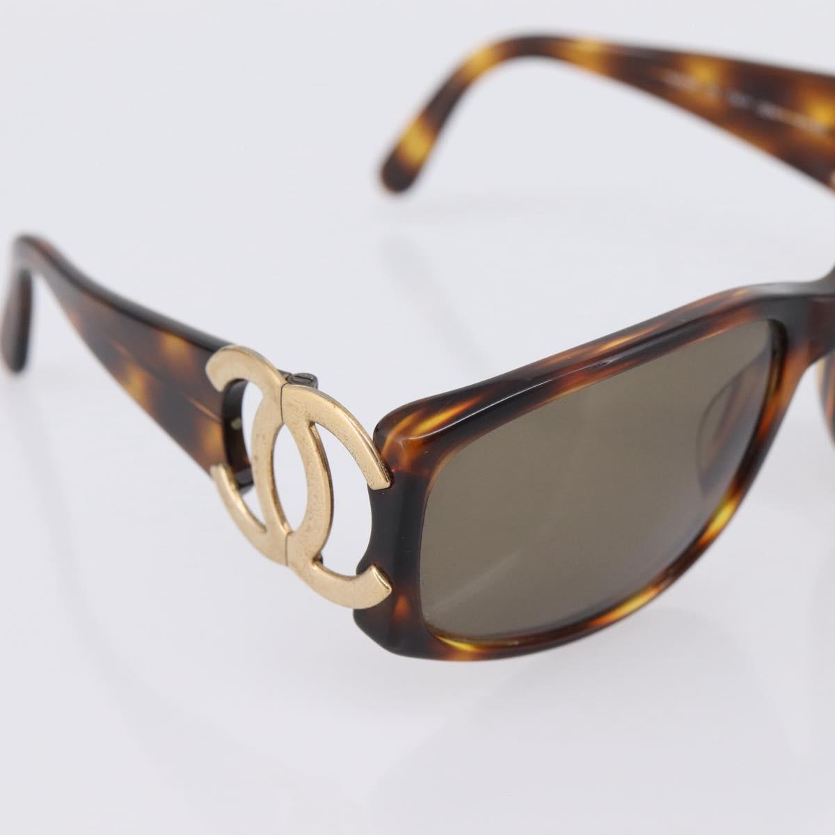 CHANEL Sunglasses Plastic Brown Gold CC Auth bs36899