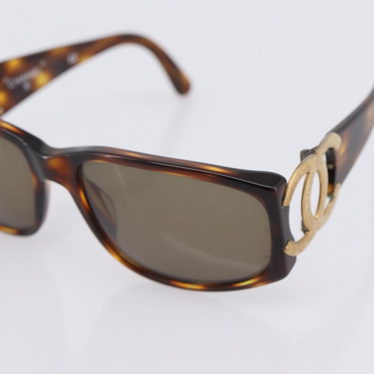 CHANEL Sunglasses Plastic Brown Gold CC Auth bs36899