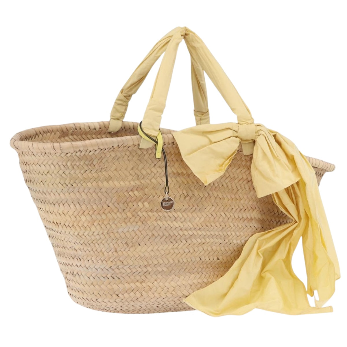 VALENTINO Hand Bag Raffia Beige Gold Auth bs36900V