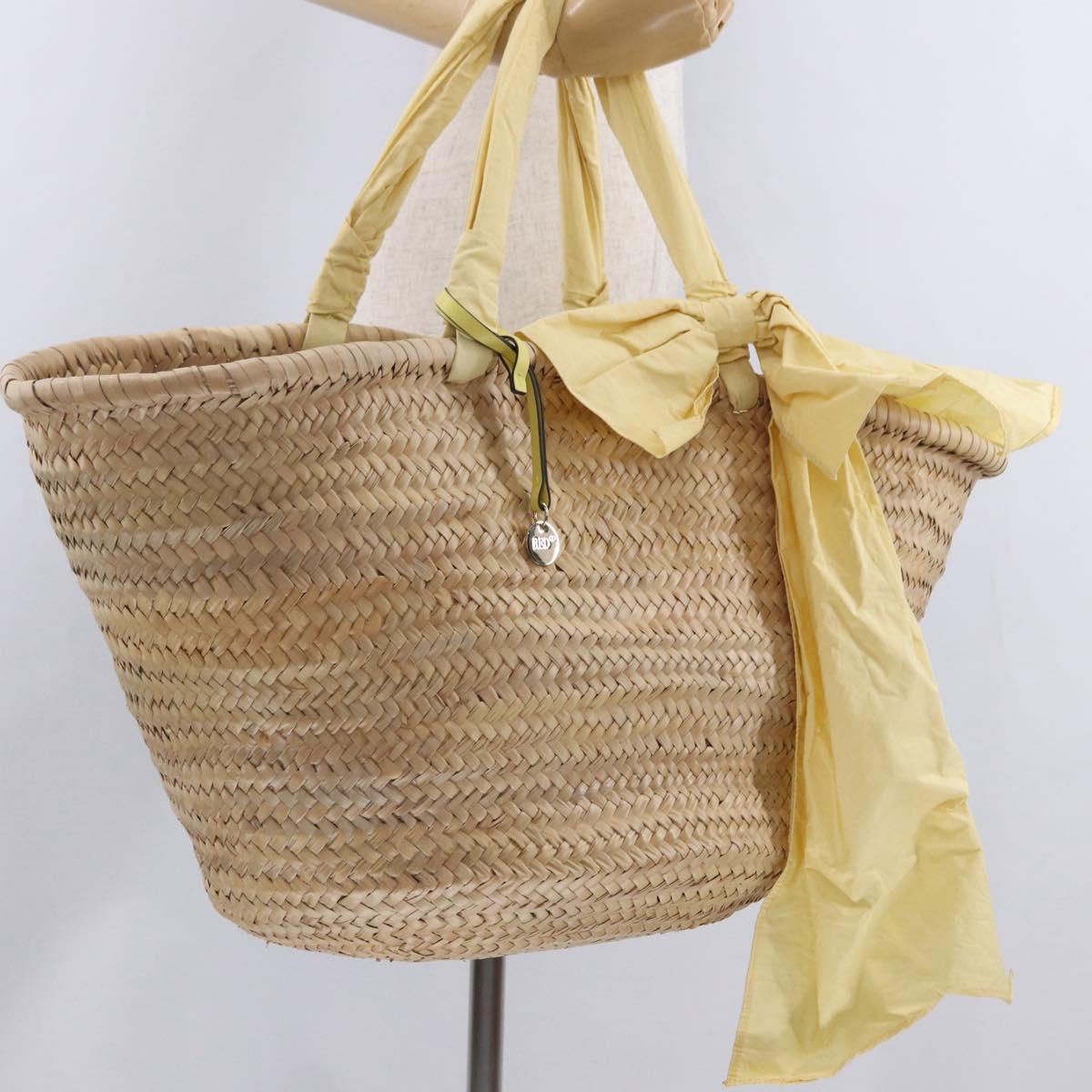 VALENTINO Hand Bag Raffia Beige Gold Auth bs36900V