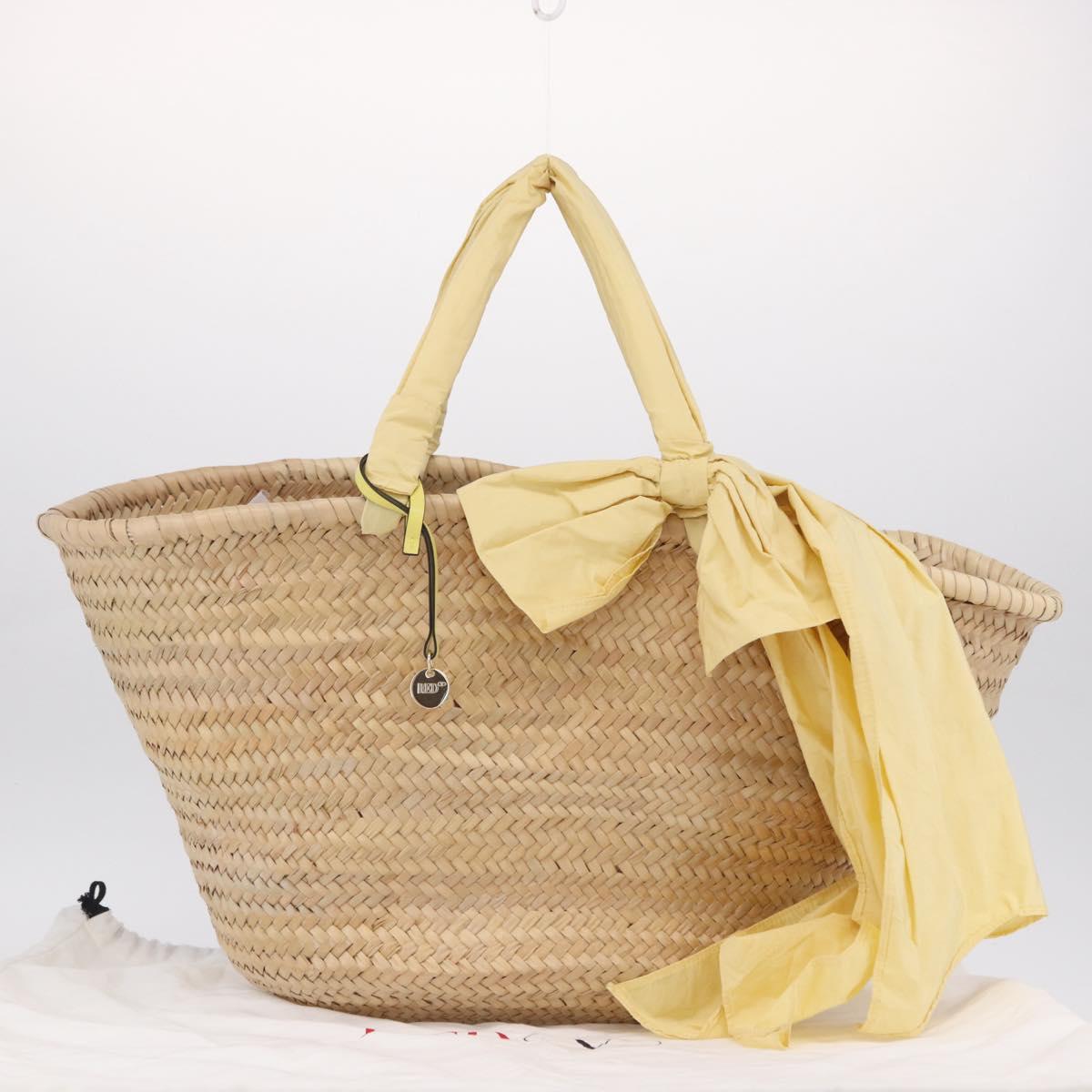 VALENTINO Hand Bag Raffia Beige Gold Auth bs36900V