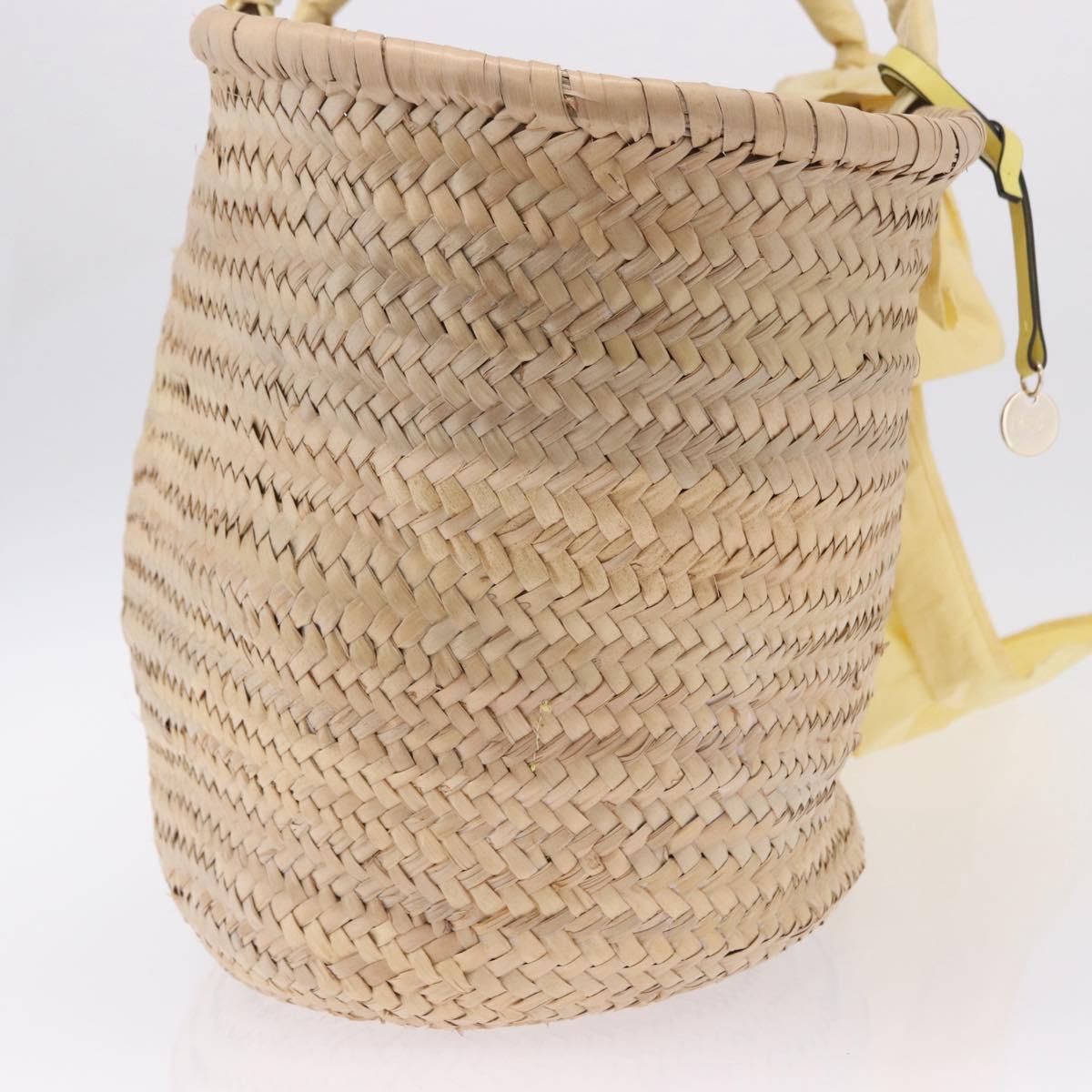 VALENTINO Hand Bag Raffia Beige Gold Auth bs36900V