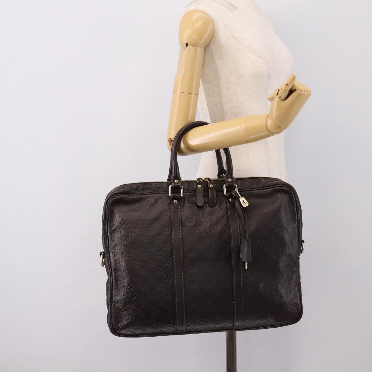 GUCCI GG Canvas Guccissima Bag Leather Dark Brown Gold 201480 Auth bs36901