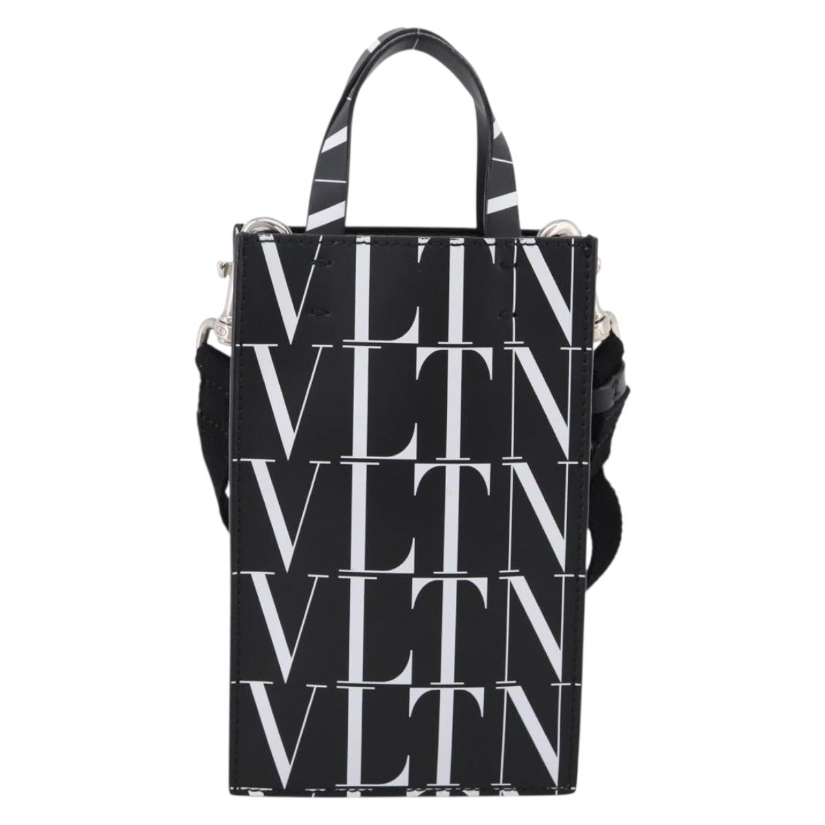 VALENTINO Smartphone Shoulder Bag Leather 2way Black Silver Auth bs36903V