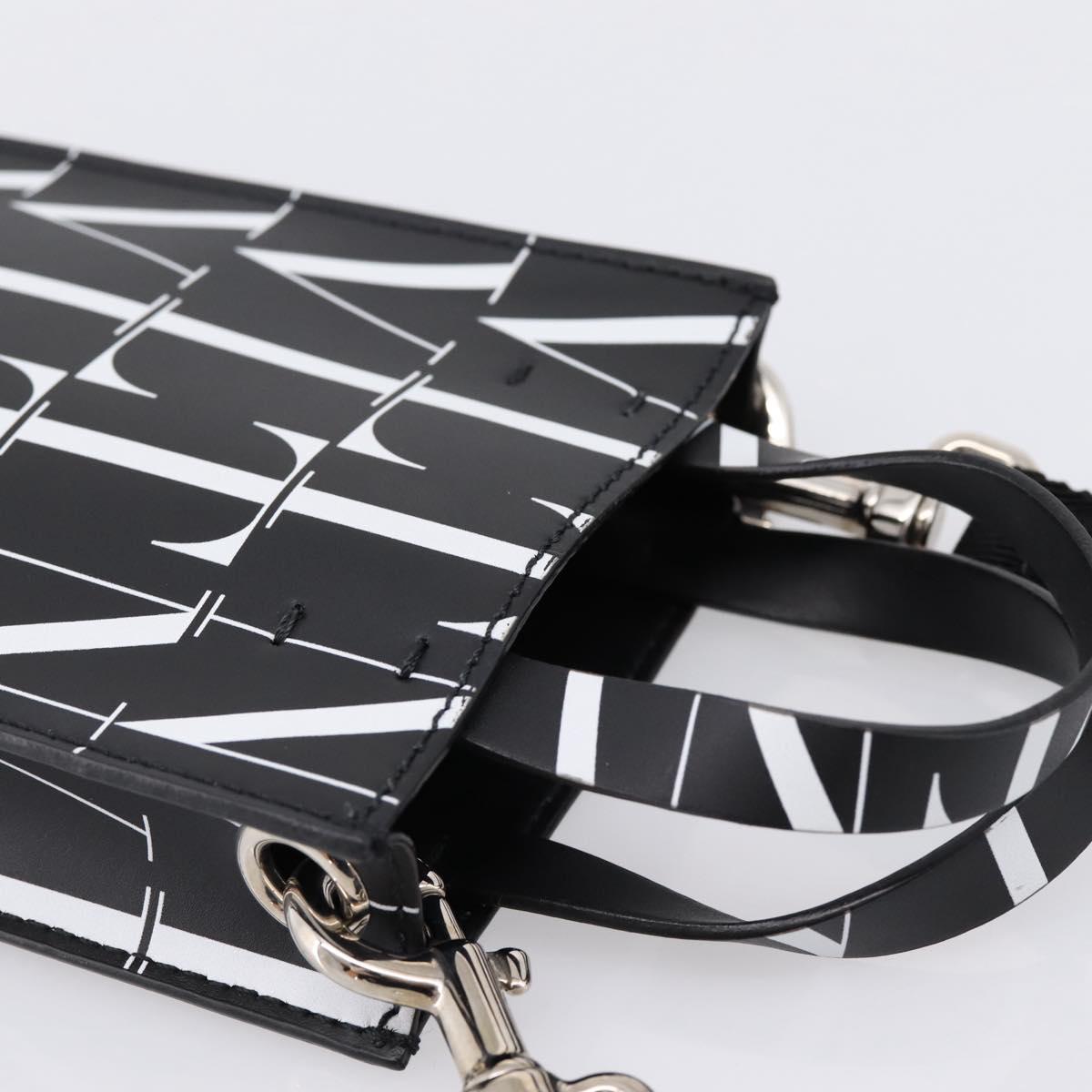 VALENTINO Smartphone Shoulder Bag Leather 2way Black Silver Auth bs36903V