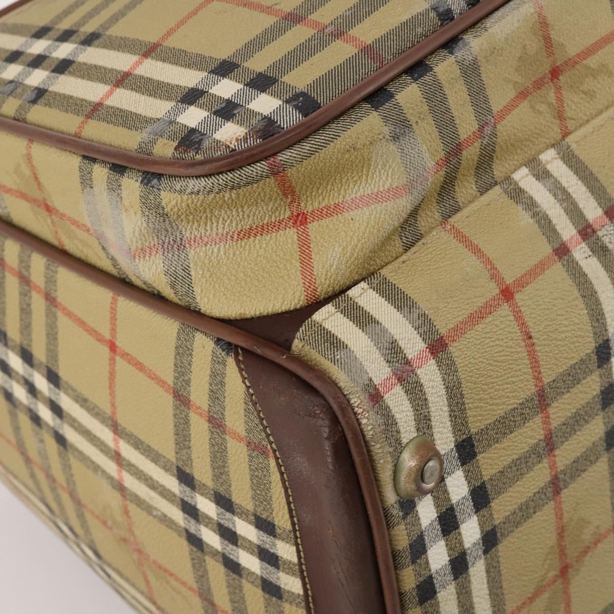 Burberrys Nova Check Boston Bag PVC Beige Gold Auth bs36905