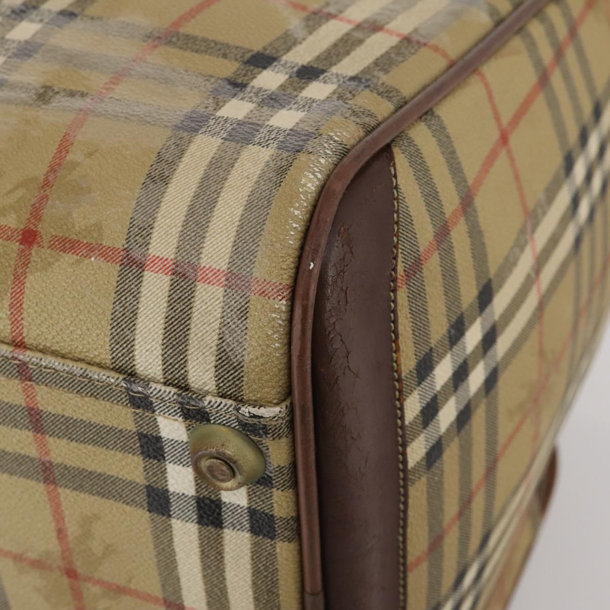 Burberrys Nova Check Boston Bag PVC Beige Gold Auth bs36905