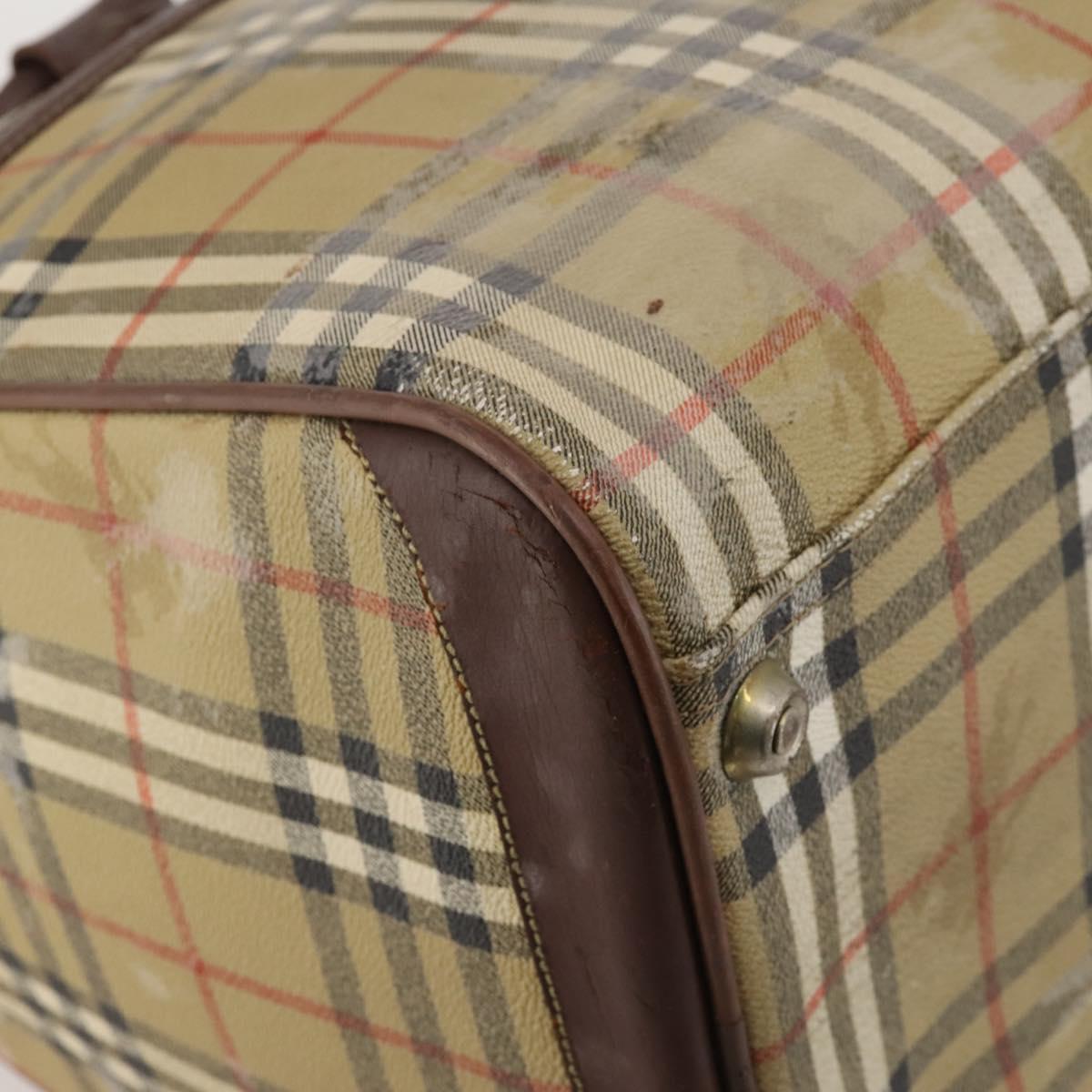 Burberrys Nova Check Boston Bag PVC Beige Gold Auth bs36905
