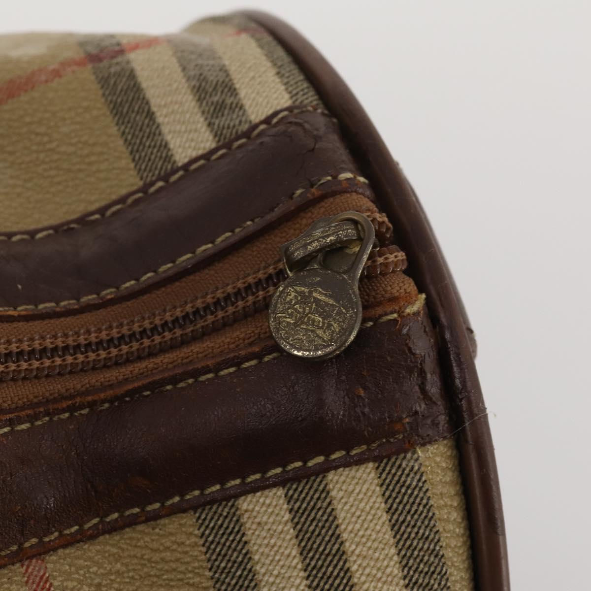Burberrys Nova Check Boston Bag PVC Beige Gold Auth bs36905
