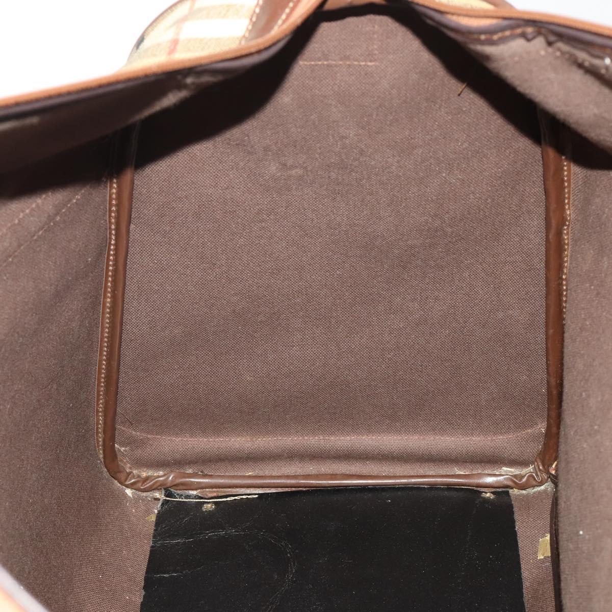 Burberrys Nova Check Boston Bag PVC Beige Gold Auth bs36905