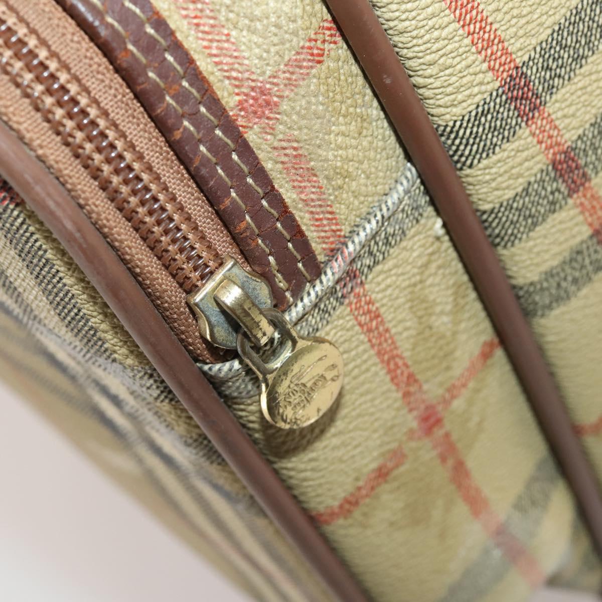 Burberrys Nova Check Boston Bag PVC Beige Gold Auth bs36905