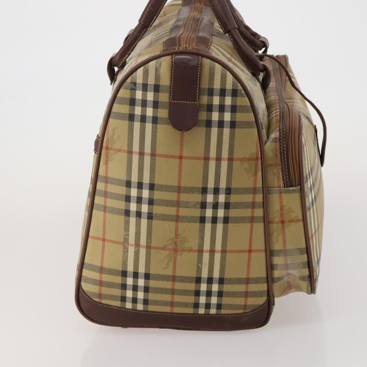 Burberrys Nova Check Boston Bag PVC Beige Gold Auth bs36905