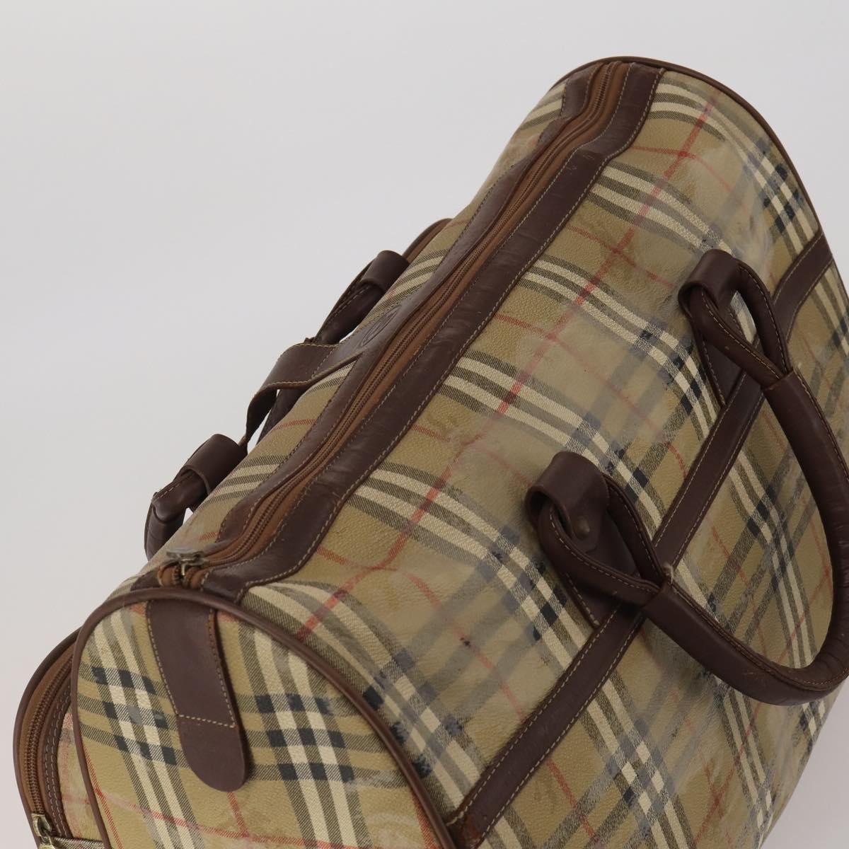 Burberrys Nova Check Boston Bag PVC Beige Gold Auth bs36905