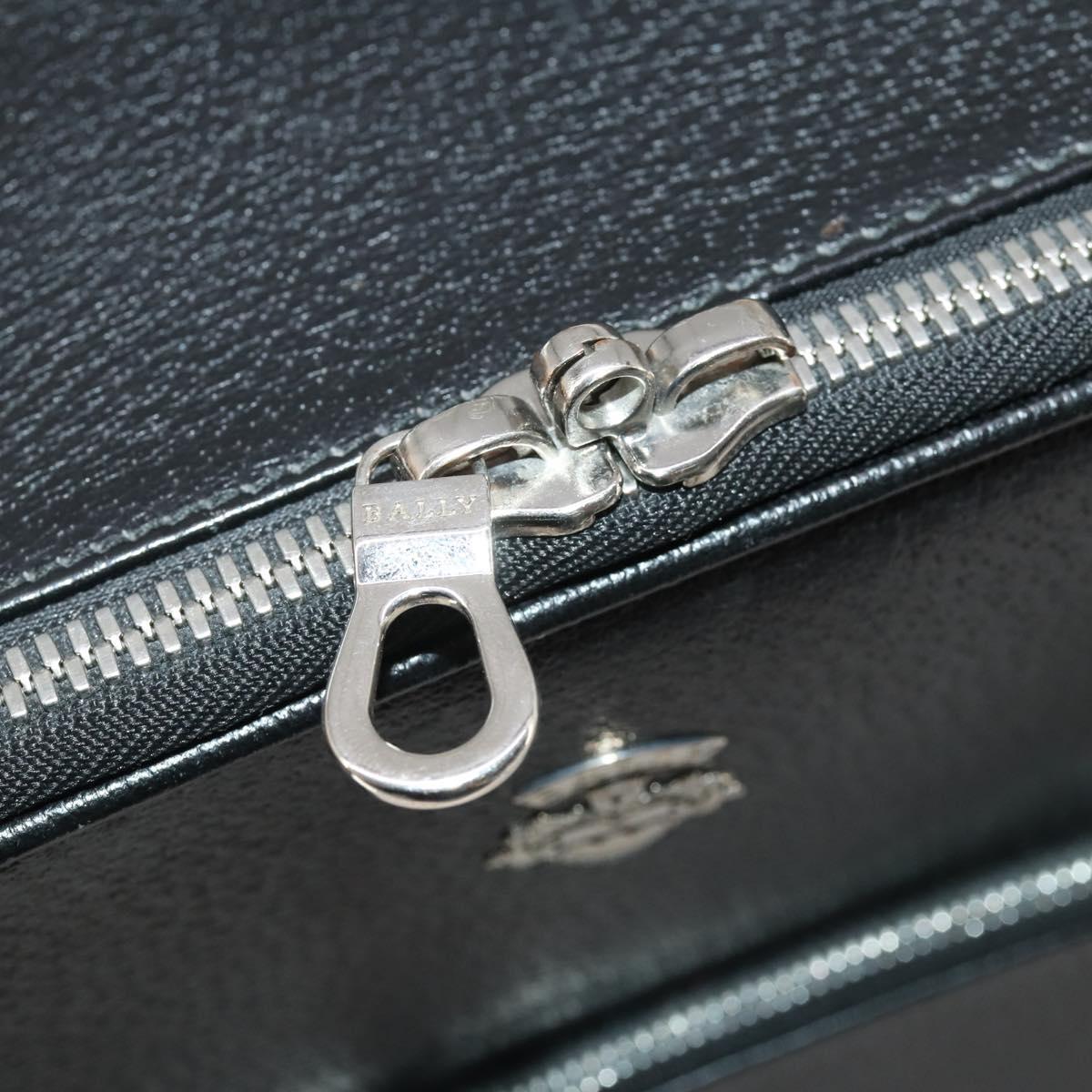 BALLY Carry Case Leather Black Silver Auth bs36906