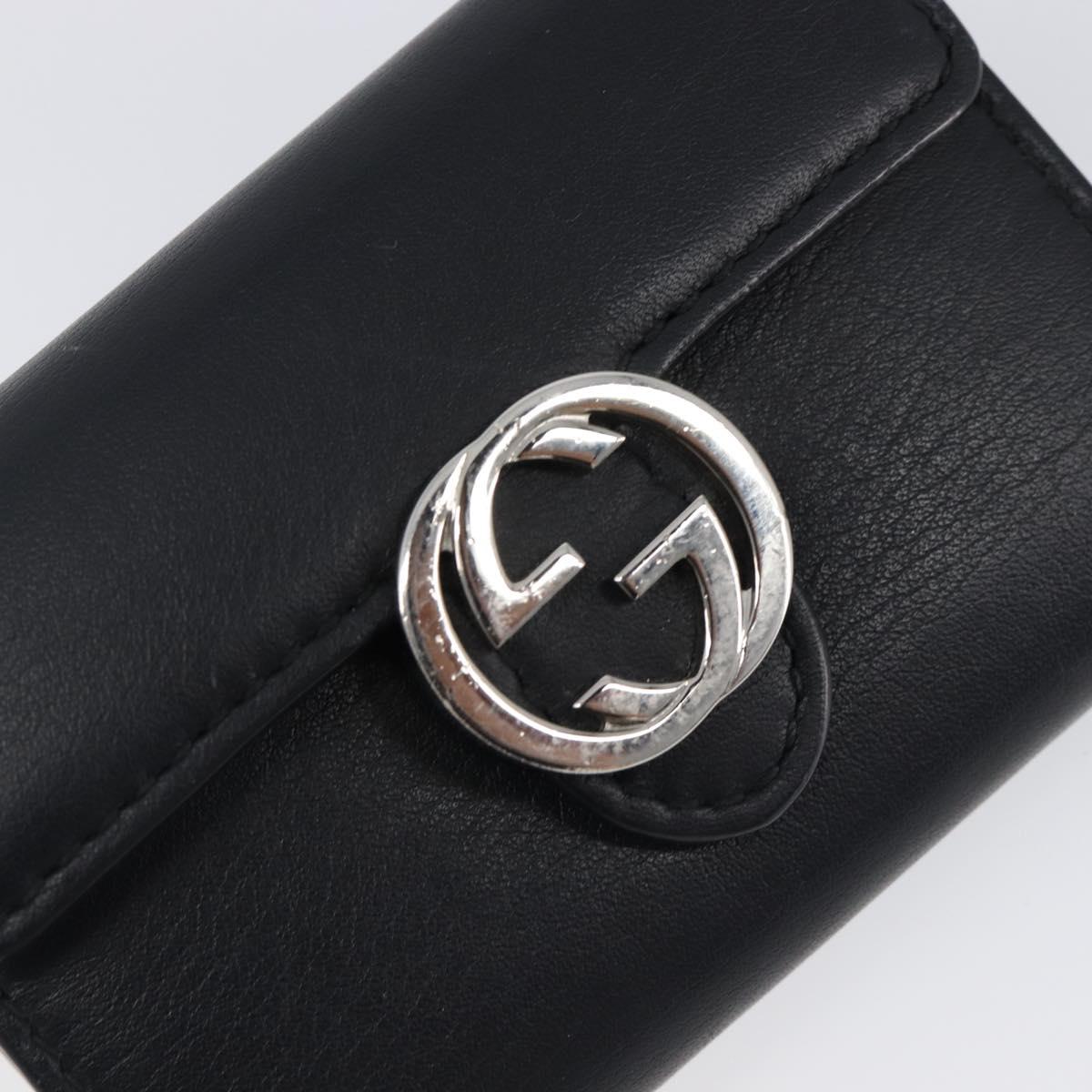GUCCI Key Case Leather Black Silver Auth bs36907